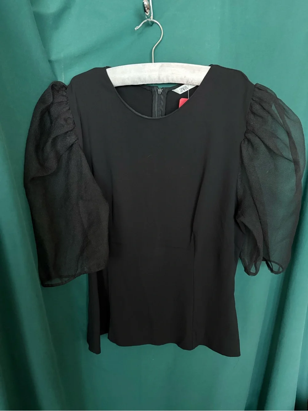 Zara Black chiffon Puff-Sleeve Blouse - Picture 4 of 8